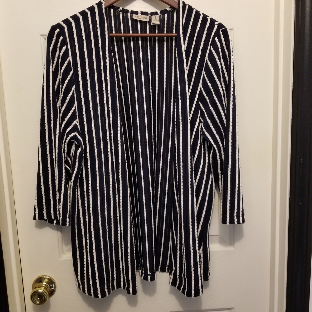 Chico's Navy and White Striped Cardigan